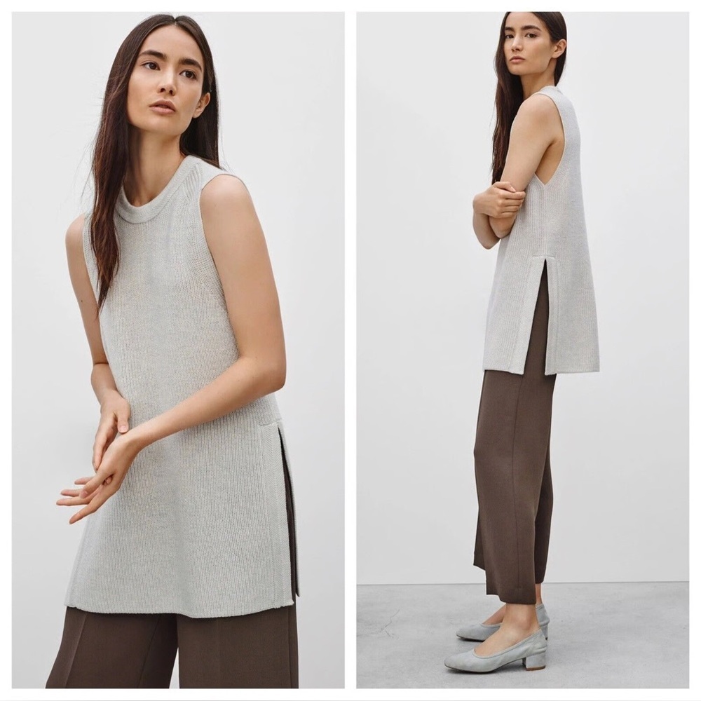 Aritzia-Wilfred Palmier Knit White Long Sweater Top (Size:Small)